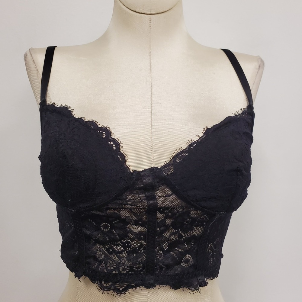 Black Lace Whimsigoth Crop Top Size XS Bustier‎ Fairy Grunge Witchy Dark Boho
